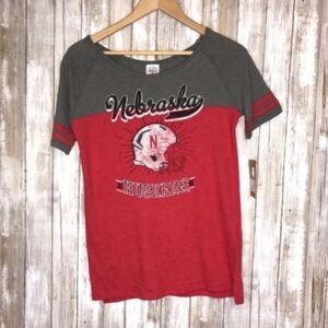 Nebraska Cornhuskers Colorblock Tee Women Small NWT Red Gray NCAA Graphic Shirt